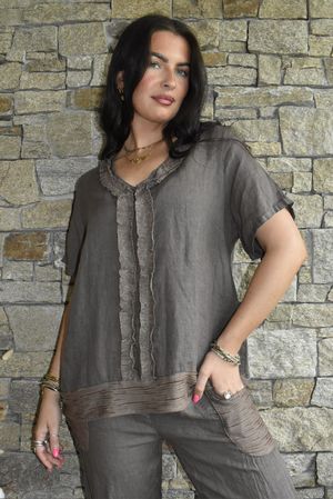 Benji Linen Wave Y Tee Mocha